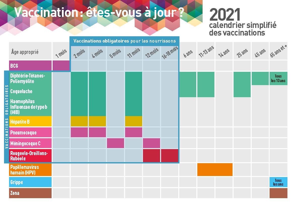 Visuel du calendrier de vaccination et des vaccinations obligatoires