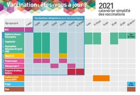 Visuel du calendrier de vaccination et des vaccinations obligatoires