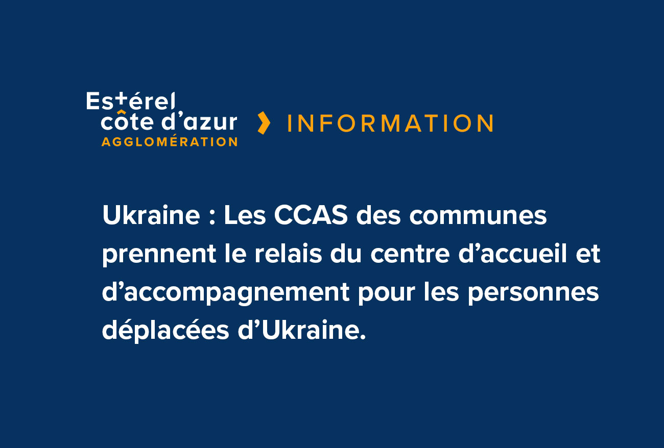 Visuel sur fond bleu avec le logo et la catégorie information en orange avec le titre de l'article en blanc pour la fermeture du centre pour les personnes déplacées d’Ukraine