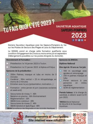 flyer d'informations concernant le recrutement de surveillant de baignade pour la saison estivale 2023