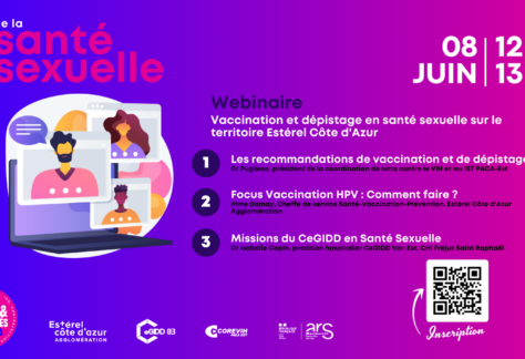 Affiche webinaire : vaccination et dépistage en santé sexuelle sur le territoire Estérel Côte d'Azur Agglomération