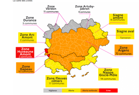 carte de la région PACA indiquant les états de sécheresse sur les départements