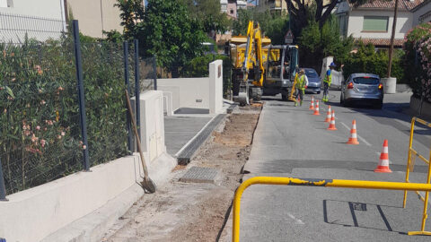 travaux de réalisation de tranchée sur la route